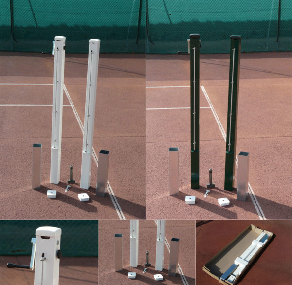 Poteaux à fourreaux court de tennis